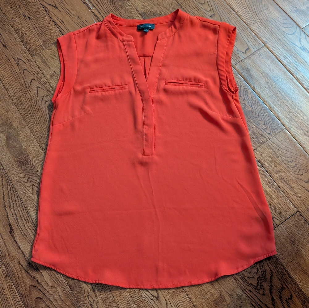 EUC Ladies The Limited Semi-Sheer Sleeveless Tank Blouse Shirt Red/Orange Sz S